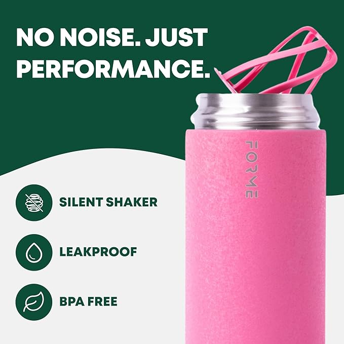 FORME - Blender Shaker Bottle, Leakproof Double Insulated Stainless Steel, Noiseless Shaker Bottle for Hot & Cold Drinks, Ideal for Protein & Supplement Shakes (Dragonfruit Pink, 23.7 oz)