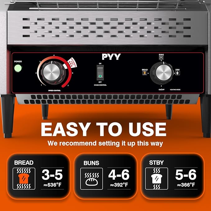 PYY 450 Slices/Hour Commercial Conveyor Toaster - Heavy Duty Stainless Steel Electric Belt Toaster for Bun/Bagel/Bread, Restaurant & Buffet Use