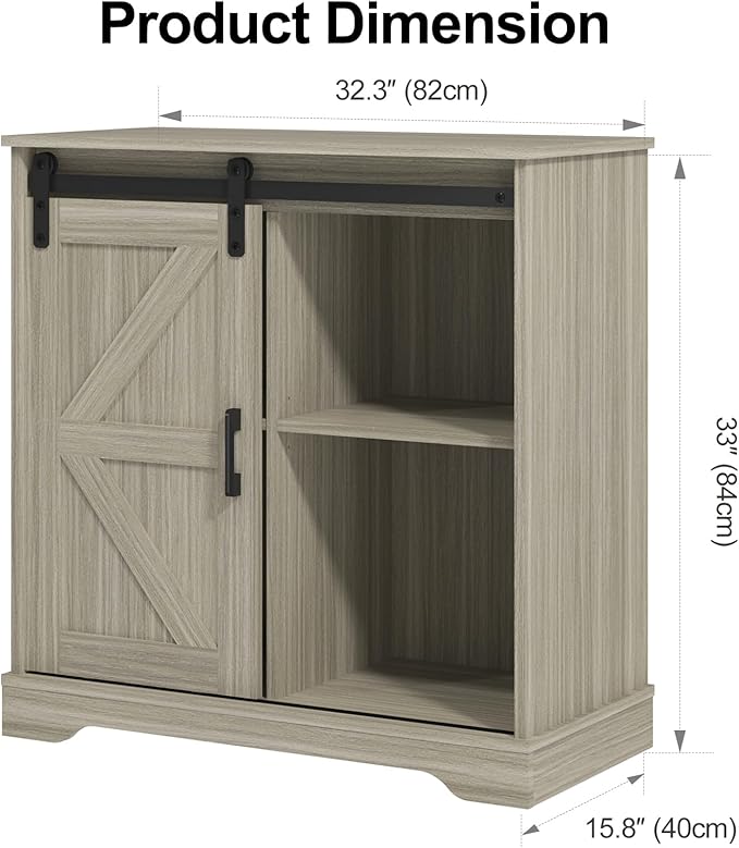Panana Sliding Barn Door Buffet Sideboard Storage Cabinet Coffee Bar Kitchen Farmhouse Style (Oak)