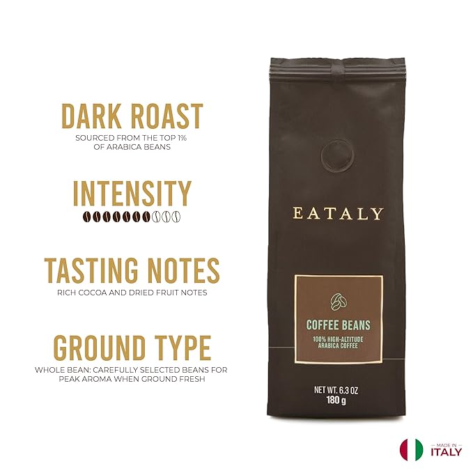 Eataly 100% High Altitude Arabica Grani Whole Bean Coffee, 6.3oz Bag, Pack of 1