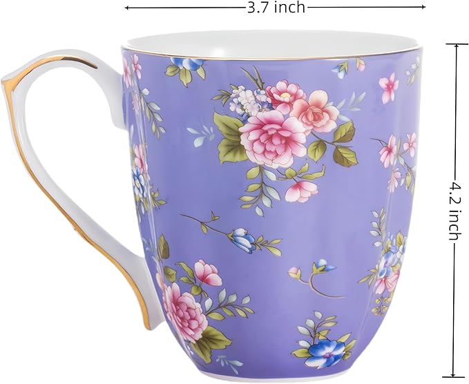 13oz Bone China Floral Mug with Gold Bone China Coffee Mugs Bone Teacup Christmas Mugs Birthday Gifts for Women Mom Friends Coworker