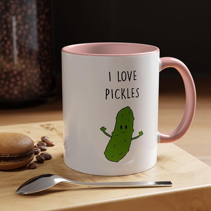 Cute Pickle Lovers Coffee Mug - I Love Pickles, Black Accent Mug, Funny Gift for Veggies Fans, Kitchen Decor, Unique Ceramic