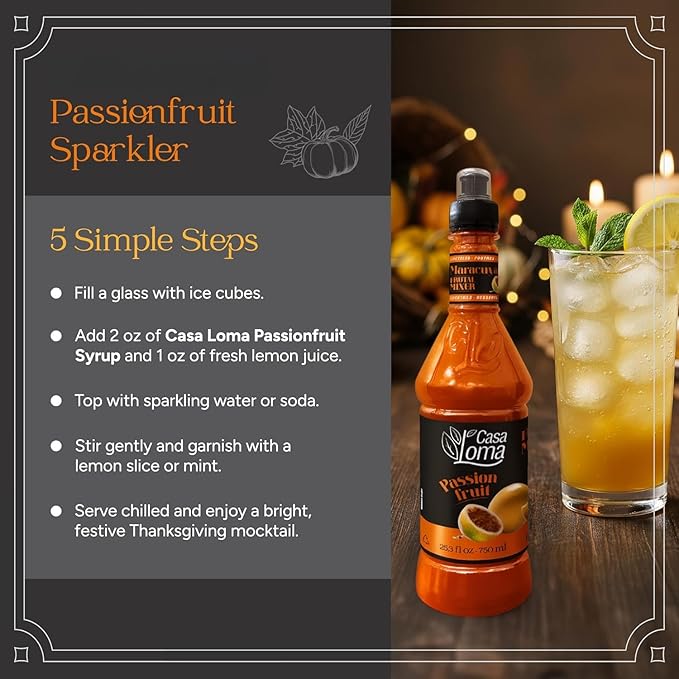 Casa Loma Premium Passionfruit Syrup – 750 ml Authentic Colombian Gourmet Artisan Crafted Syrup Sauce for Beverages, Desserts, Cooking & Mixology, Made with Real Fruit, Vegan, Non-GMO, and Gluten-Free