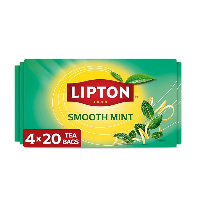 Lipton Smooth Mint with Lemon Peels Tea Bags, Caffeine Free Tea, Fruit and Herbal Tea, Individually Wrapped, 80 Total tea Bags (20ct - Pack of 4)
