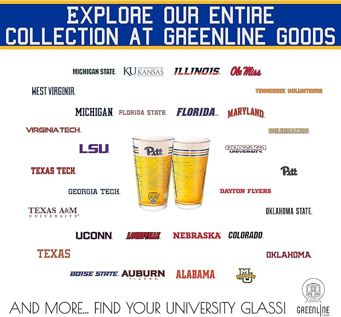 Greenline Goods – University of Pittsburgh Panthers College Pint Beer Glasses (Set of 2), 16 oz – Full-Color Logo + Campus Map