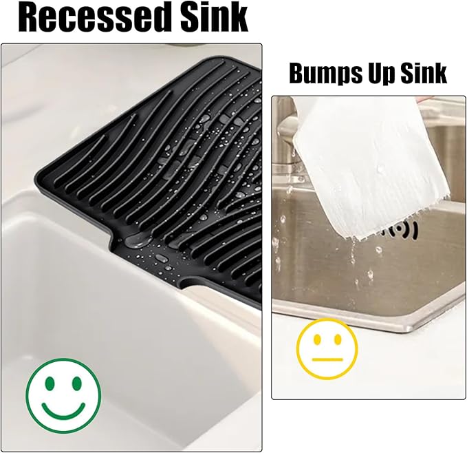 Silicone Dish Drying Mat, Stone Drying Mat for Kitchen Counter with Built-In Drain, Non-Slip Drain Pad with Built-in Drain, Heat Resistant Stone Drying Mat, 1Pcs Black(19.7" x 17")