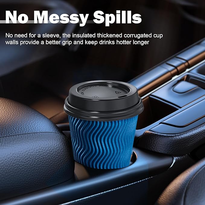 SIUQ 16 oz Coffee Cups-90 Pack Disposable Coffee Cups with Lids and Straws, Insulated Ripple Wall To Go Paper Coffee Cup for Coffee, Hot Chocolate and Hot Tea Drinks - Navy