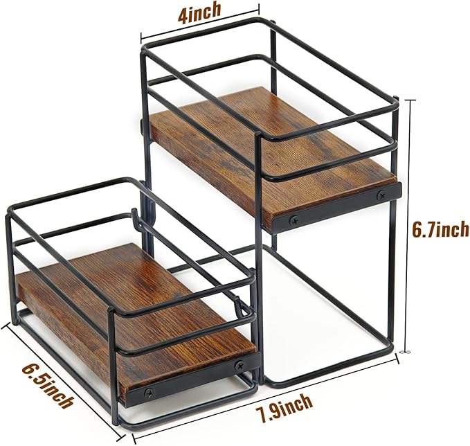 4 Bottle Coffee Syrup Rack Organizer 2 Tier Syrup Holder Stand for Coffee Bar Syrup Storage Shelves for Bar Family Storage Small Wine Rack for Syrup Wine Dressing