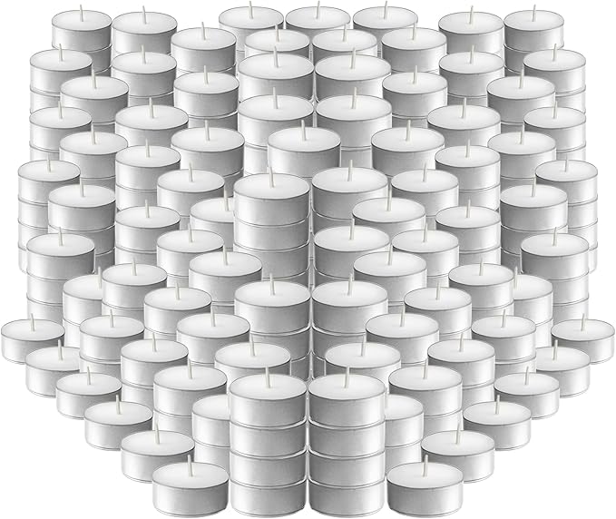 L'ner Tea Light Candles – Set of 200 Unscented Tea Lights – Burns Aprx. 4 Hours – Party & Ambience Candles – Restaurant Decorations