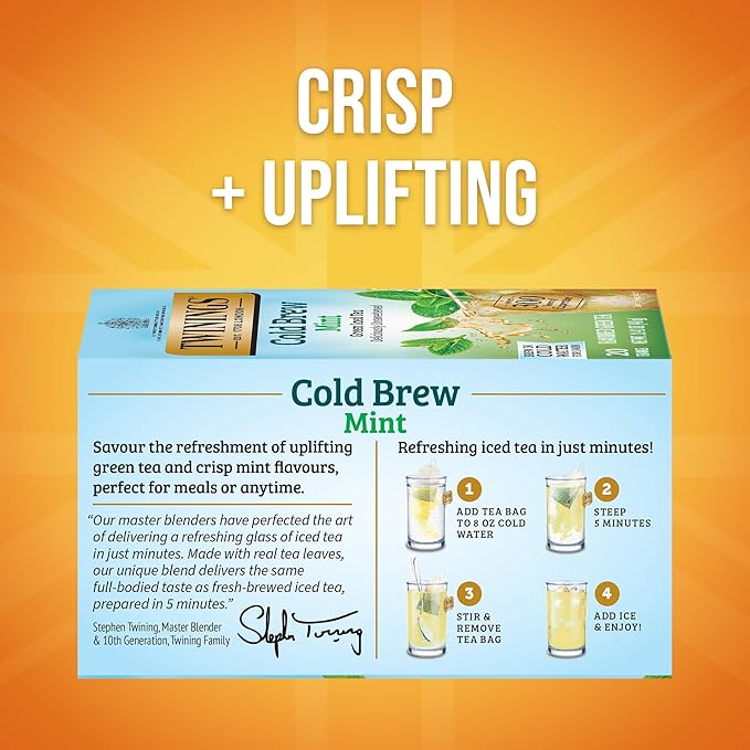 Twinings Mint Green Cold Brewed Iced Tea Bags, 20 Count (Pack of 1), Unsweetened Flavoured Green Tea, Caffeinated, 20 Teabags