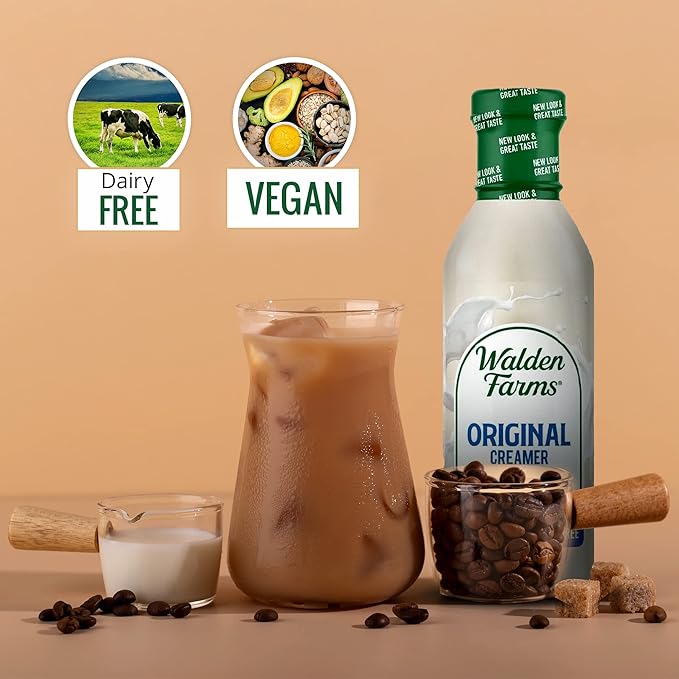 Walden Farms Original Coffee Creamer – Zero Calorie, Fat-Free, Sugar-Free, Low Carb, Keto-Friendly, Dairy-Free, Vegan – 2-Pack, 12 oz Bottles