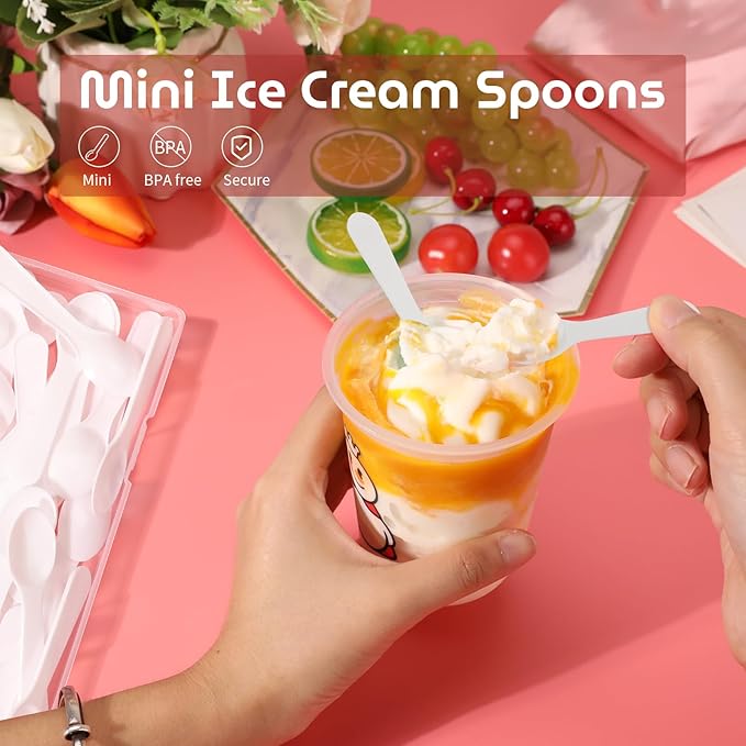 50PCS 3" Mini Tasting Spoons Tiny Plastic Taster Spoon for Yogurt Pudding Jello Shots Ice Cream, Extra Small Sample Micro Spoons (White)