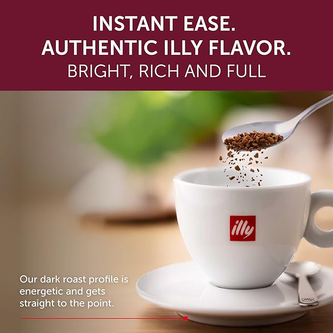 Illy Instant Coffee, Intenso Dark Roast – Bold & Full-Bodied – 100% Arabica – Rich & Robust Flavor – Sealed for Freshness – 3.3oz can (Pack of 6)