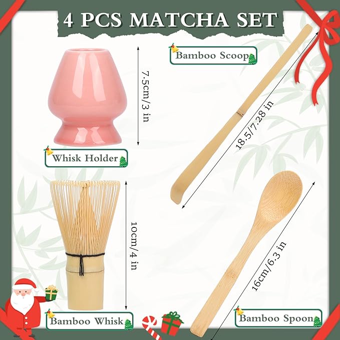 Matcha Whisk Set with Matcha Whisk Holder Bamboo Whisk Scoop Spoon Unique Gifts for Women Men Girl Friend Home Kitchen Decor Christmas Gifts for Tea Enthusiasts Pink
