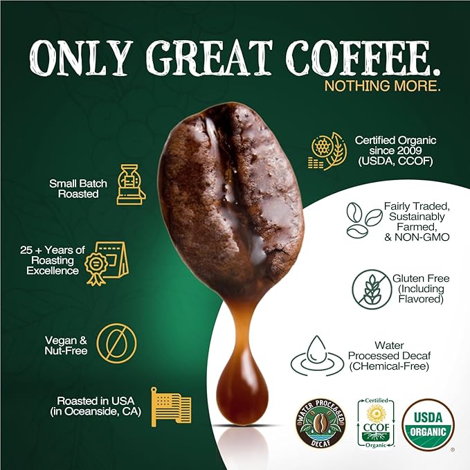 The Bean Organic Coffee Company Water Processed DECAF Vanilla Bean, Medium Roast, Ground Coffee, 16-Ounce Bags (Pack of 2), Café Molido Tostado Orgánico descafeinado
