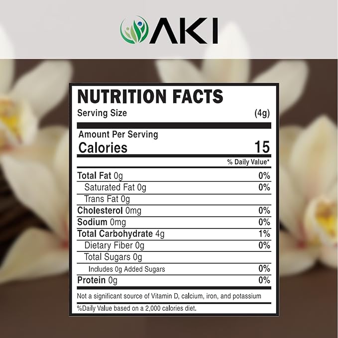 AKI Vanilla Water Extracted Powder From Authentic Beans for Flavoring, Cooking, Baking & Smoothies - Sugar Free & Alcohol Free - Added 2% Monk Fruit Sweetener - Non-GMO & Vegan (2.11oz/60g)