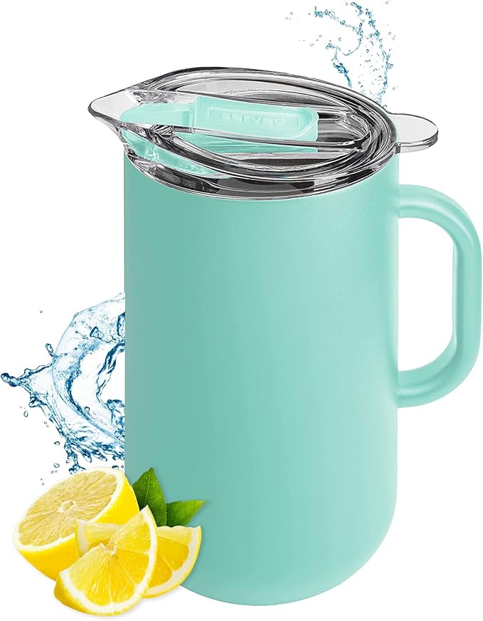 Served Premium Insulated Pitcher (2L/66oz) - Double Walled, Copper Lined Stainless Steel Pitcher with Lid - Vacuum Insulated Carafe for Hot Coffee, Tea, Iced Drinks, Water, Cocktails, and More