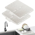 Dish Drying Mat, Stone Drying Mat for Kitchen Counter with Built-in Drain, Non-Slip Drying Matt Kitchen Counter, Heat Resistant Silicone Drying Mat, Dish Drying Pad, 2 Pcs(15.8"X 13", Cream)