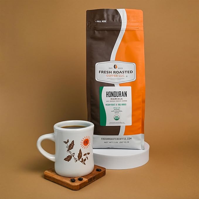 Fresh Roasted Coffee, Organic Honduran Marcala | USDA Organic, 100% Single Origin, Kosher | Medium Roast 2 lb (32 oz) Whole Bean