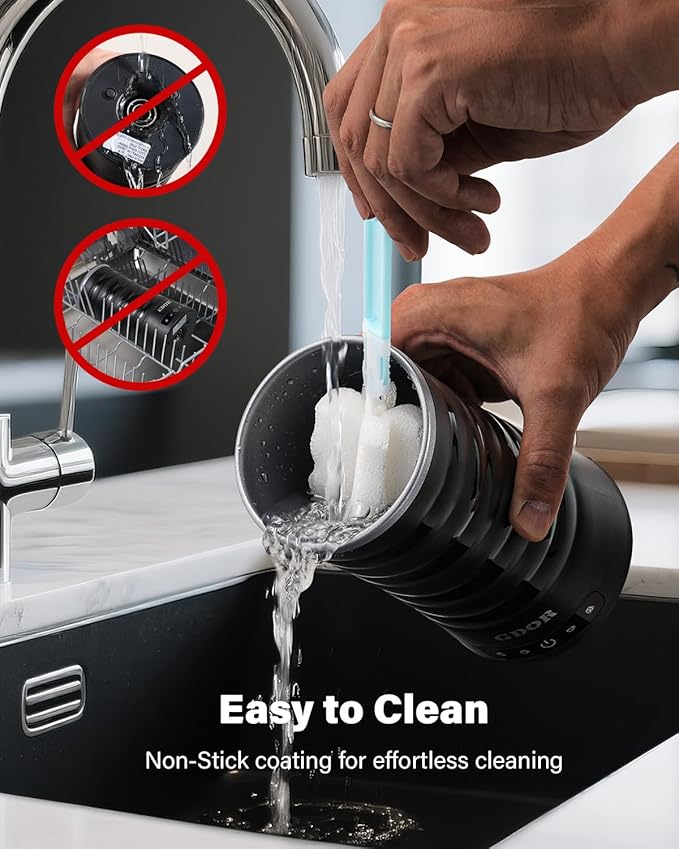 GDOR 4 in 1 Milk Frother and Steamer, 10oz Milk Steamer, Cold Foam Maker, Hot Chocolate Maker, Frother for Coffee, Latte, Cappuccino & More, Black