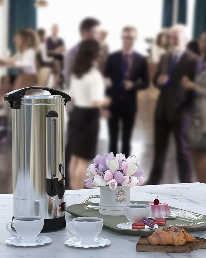 16L/4.2 Gal Commercial Coffee Urn with Double Wall Insulation, Stainless Steel Electric Coffee Maker & Beverage Dispenser, 110 Cups Large Capacity for Weddings, Parties, Catering, Buffets