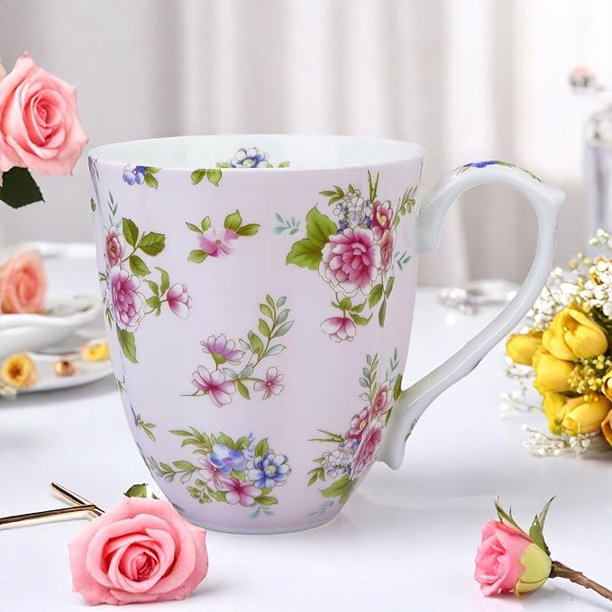 13oz Bone China Floral Mug Bone China Coffee Mugs Bone Teacup Christmas Mugs Birthday Gifts for Women Mom Friends Coworker