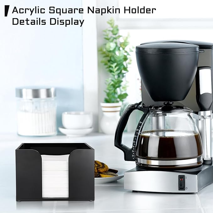 Sumnacon Square Acrylic Napkin Holder - Stylish Black Cocktail Napkin Holders for Table Countertop Kitchen, Decorative Napkin Dispenser Tray for Wedding Party Restaurant Office Hotel, 4 Inch Height