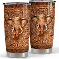 SANDJEST Elephant Tumbler Wood Drawing Style 20oz Tumblers with Lid Gift for Women Girl Daughter Sister Animal Lovers Christmas Birthday