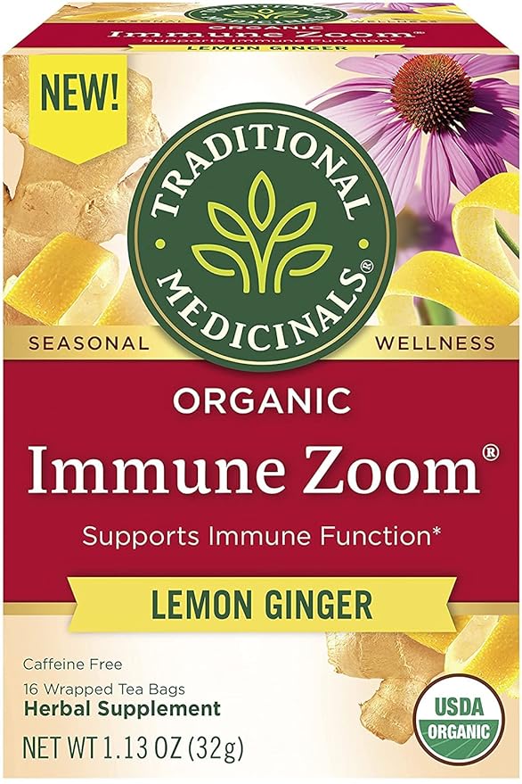 Traditional Medicinals Tea, Organic Immune Zoom Lemon Ginger, Supports Immune Function, 48 Tea Bags (3 Pack)