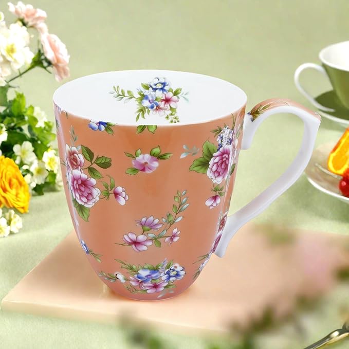 13oz Bone China Floral Mug Bone China Coffee Mugs Bone Teacup Christmas Mugs Birthday Gifts for Women Mom Friends Coworker