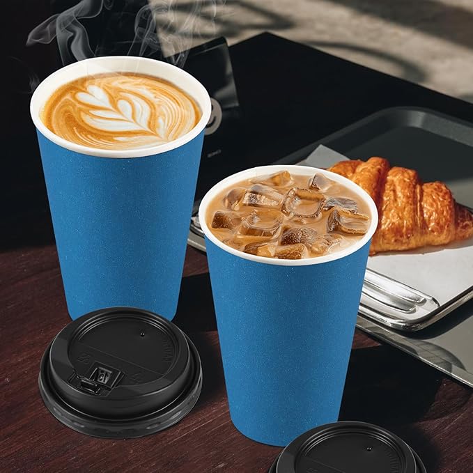 500 pack 16 oz Coffee Cups with Lids, Disposable To Go Paper Coffee Cups with Sleeves and Stirring Sticks for Hot/Cold Drinks Office Home Shop Event