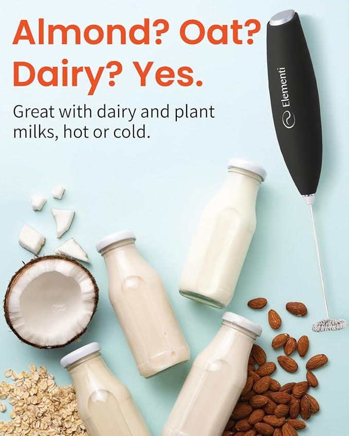 Elementi Milk Frother Handheld - Wisking Tool Electric - Hand Frother for Coffee - Electric Stirrer & Mini Mixer - Drink Mixer Handheld Coffee Whisk (Red)