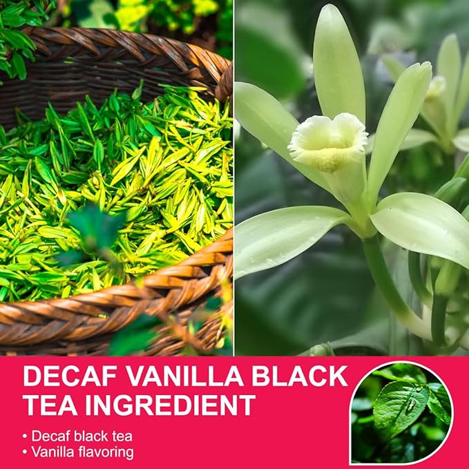 WT WEETEE Decaf Black Tea with Vanilla Flavor, 50 Count Decaffeinated Vanilla Black Teabags, CO2-Decaffeinated Black Tea | Drink All Day | Resealable Kraft Bag