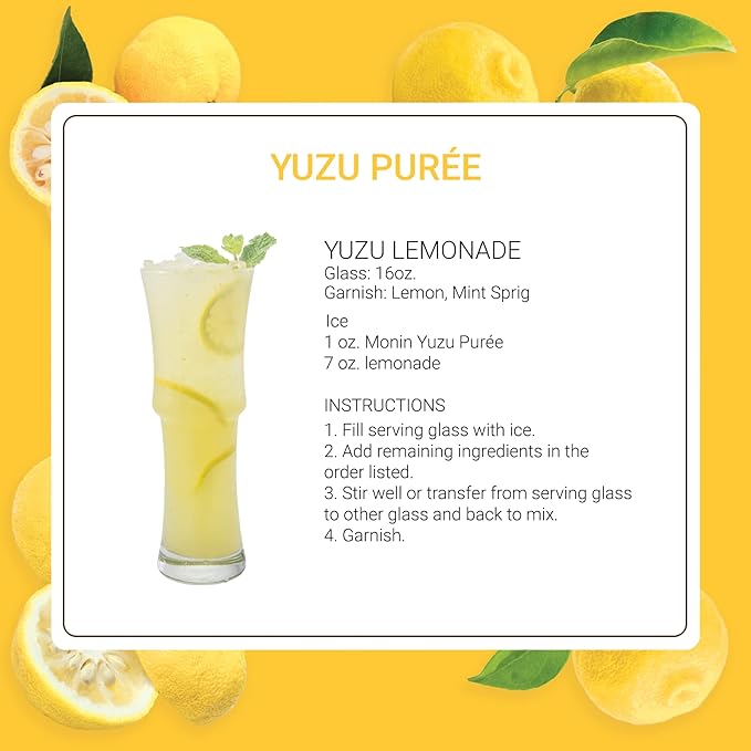 Monin - Yuzu Purée, Sweet & Tangy Citrus Flavor, Great for Teas, Sodas, Cocktails, & More, Natural Flavors, No Artificial Sweeteners or Ingredients, Gluten-Free, Vegan, Non-GMO, Clean Label (1 Liter)