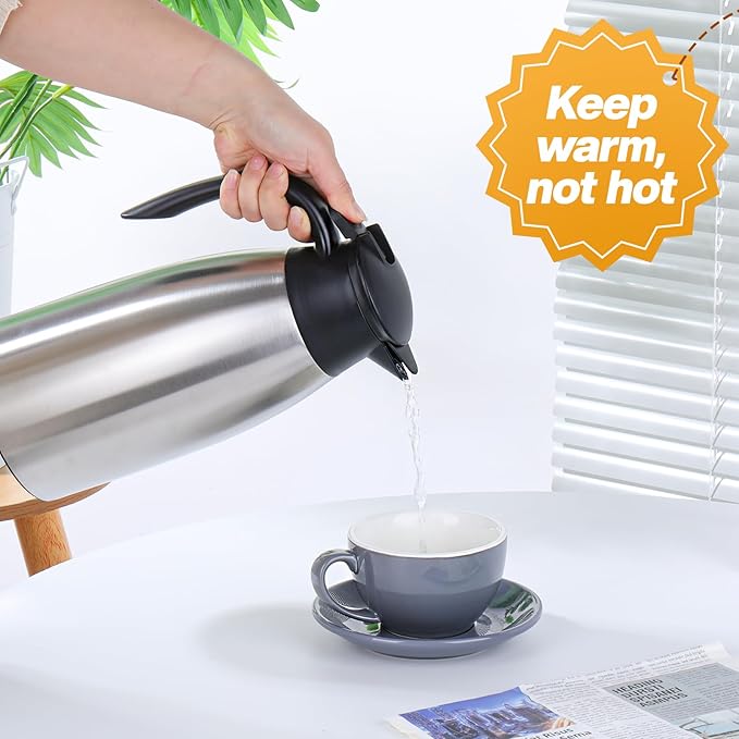 2 Pcs 68 OZ Thermal Coffee-Carafe Double Walled Vacuum Insulated Stainless Steel-Carafe Stainless Steel Coffees-Carafes with brushes for Keeping Hot Coffee-Tea Home and Office(Silver)