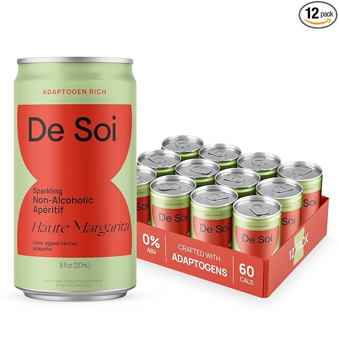 De Soi Haute Margarita Mocktails NA Drinks 8 fl oz (12-pack) - Adaptogen Drink, Sparkling Drink with Calming Botanicals, Mocktail Drinks, Gluten Free, No Artificial Flavors