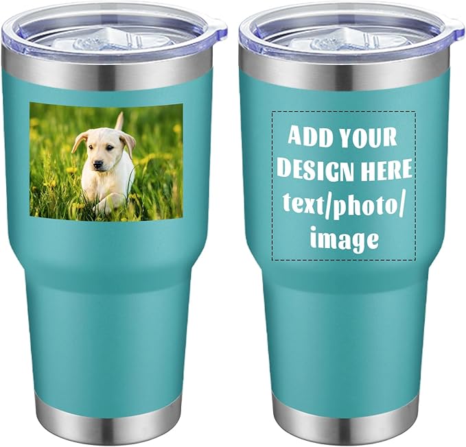 MEWAY Personalized Custom 30oz Stainless Steel Tumbler with Lid, Insulated Double Wall Vacuum Travel Coffee Tumbler Gifts with Text Photo Logo (Blue, 1pack)