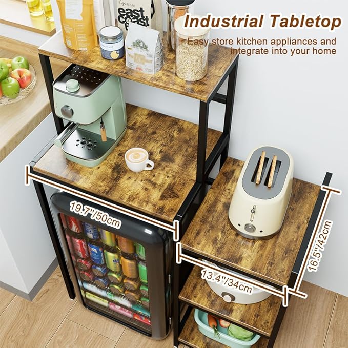6 Tier Mini Fridge Stand & Microwave Stand, Mini Fridge Cabinet with Adjustable Shelves, Baker Rack Coffee Bar Cabinet with Mini Fridge Shelf, Utility Storage Shelf for Kitchen Dorm Office