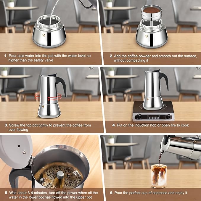 12 Cup Stovetop Espresso Maker Stainless Steel Moka Pot Stove Top Percolator Italian Coffee Makers Capable Mocha Greca Machine Cafe Classic Induction Cookers for Home and Camping 600ml 20oz