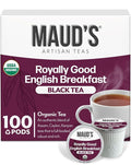 Maud's Organic English Breakfast Black Tea Pods, 100 ct, Recyclable Single Serve Pods – 100% Gourmet Blended Tea Leaves, Compatible with Keurig K Cups Maker