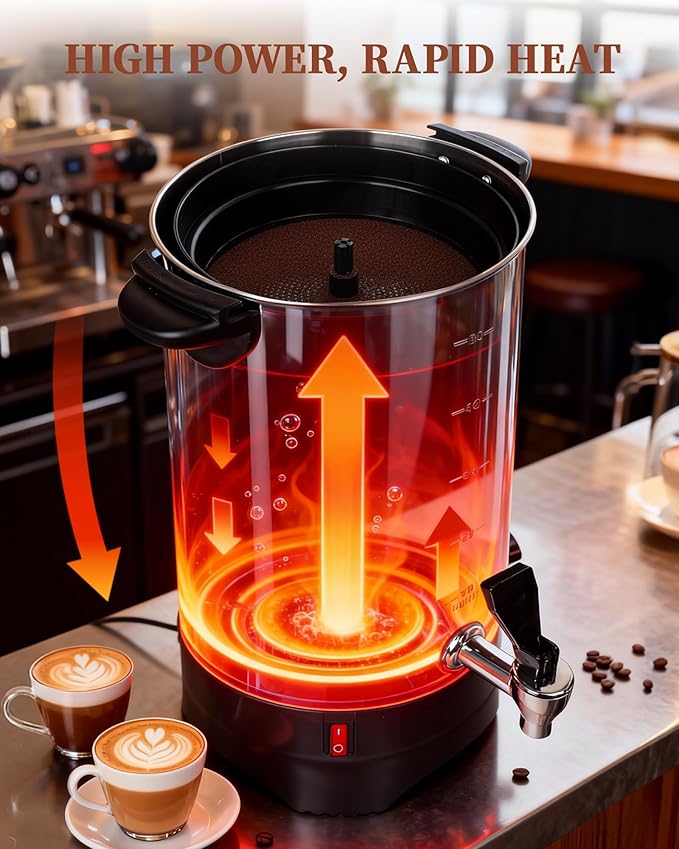 Commercial Coffee Urn, 50 Cup Coffee Maker and Hot Water Urn, 1500W Fast-Brewing Percolator for Business, Parties, Catering, and Large Gatherings (50 Cups)