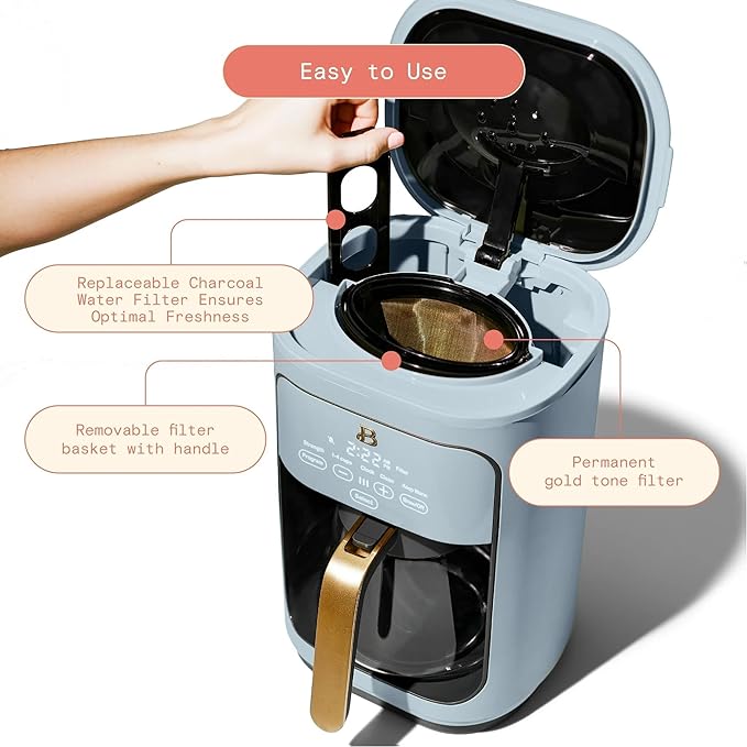Beautiful 14-Cup Programmable Drip Coffee Maker with Touch Display - Automatic Coffee Machine with Timer for Home & Office - by Drew Barrymore (Cornflower Blue)