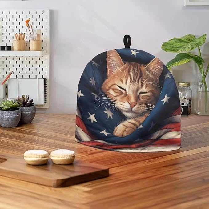 Cat Tea Cozy for Teapot Insulated Keep Warm Tea Pot Cozy USA Patriotic Design Teapot Dust Protector Designed in England Gift to Wife