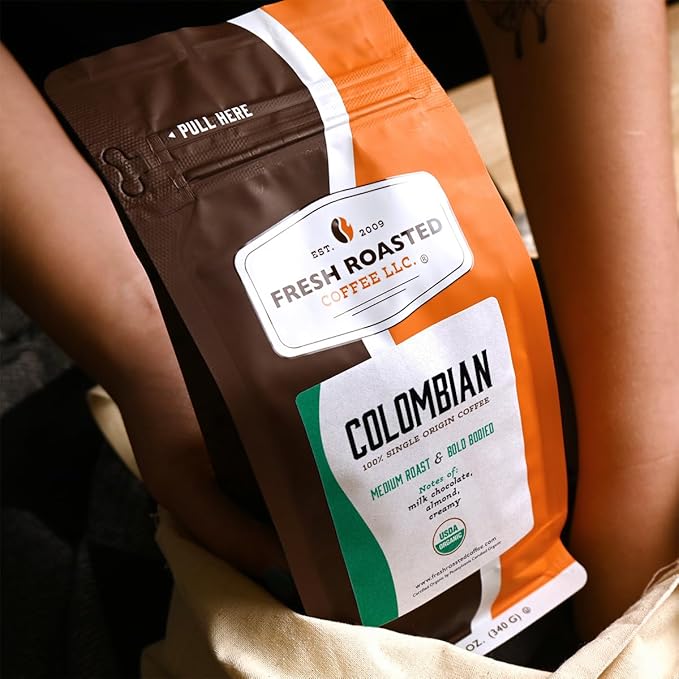 Fresh Roasted Coffee, Organic Colombian | USDA Organic, 100% Single Origin, Kosher | Medium Roast 12 oz Ground