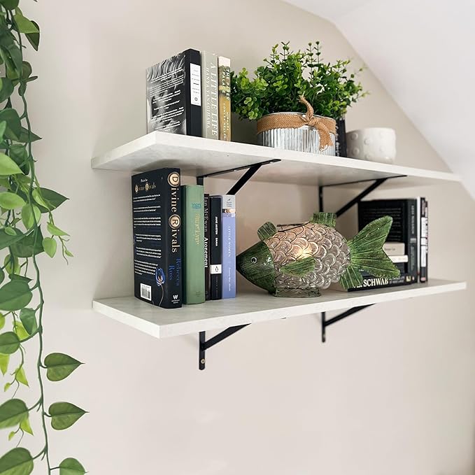 Kaboon 36 inch Long 10 inch Deep Floating Shelves for Wall Set of 2, Large Open Shelves Wall Mounted, Space Saving Home and Commercial Use,Sea Salt/Greyish White