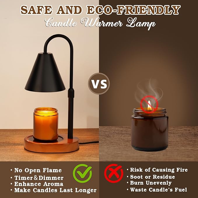 Candle Warmer Lamp With Timer Dimmable, Christmas Birthday Gifts for Women Mom, Modern Candle Lamp, Black Candle Warmer for Jar Scented Candles, Home Decor, Vintage Wax Melt Warmer with 2 Bulbs
