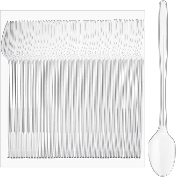 100 Pcs Extra Long Spoons for Ice Cream Floats Plastic Sundae Spoons Bulk 8 Inch Long Handle Spoon Heavy Duty for Ice Cream Milkshakes Tea Cocktails Root Beer Float and Tall Beverages (Clear)