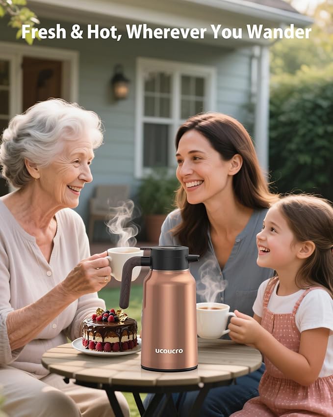 70 oz / 2L Thermal Coffee Carafe Stainless Steel - Insulated Coffee Dispenser for Hot & Cold Liquids - Perfect for Coffee, Tea, Water, Parties, Office & Home Use