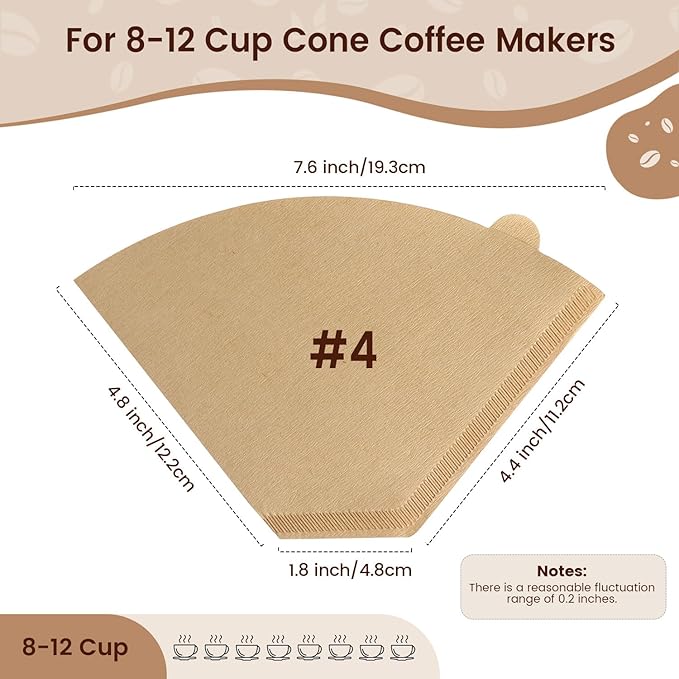 160 Count Cone Coffee Filters #4, Unbleached Size 04 Coffee Filters 8-12 Cup, Disposable Natural Paper Filters, No.4 Cone Filters For Ninja, Pour Over and Drip Coffee Maker