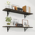 RICHFOCUS Floating Shelves for Wall Decor, 35.4W x 8D Shelves Set of 2, 8 Inch Deep Rustic Wood Shelves Wall Mounted with Brackets, Long Floating Shelves for Living Room Bedroom Kitchen, Black